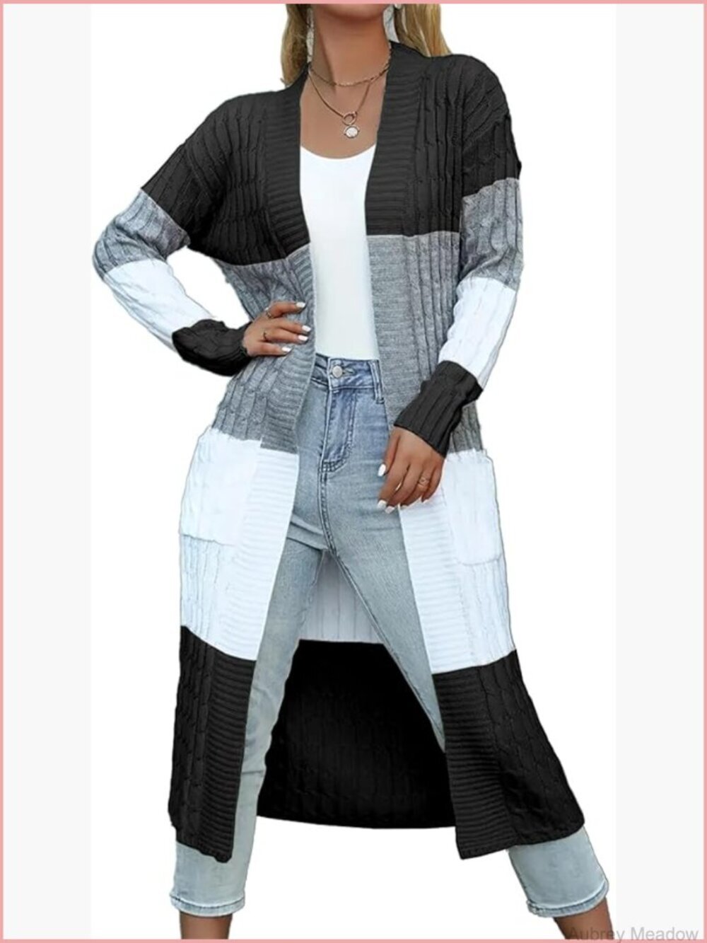 Plus Size Chunky Cable Knit Long Duster Cardigan Sweater